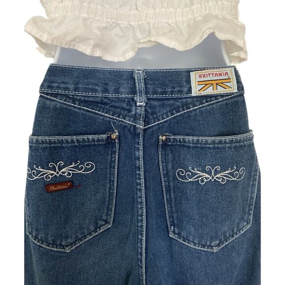 Brittania Denim - Vintage 70s Boho Hippie Brittania High Rise Blue Denim Flare Jeans Size 27